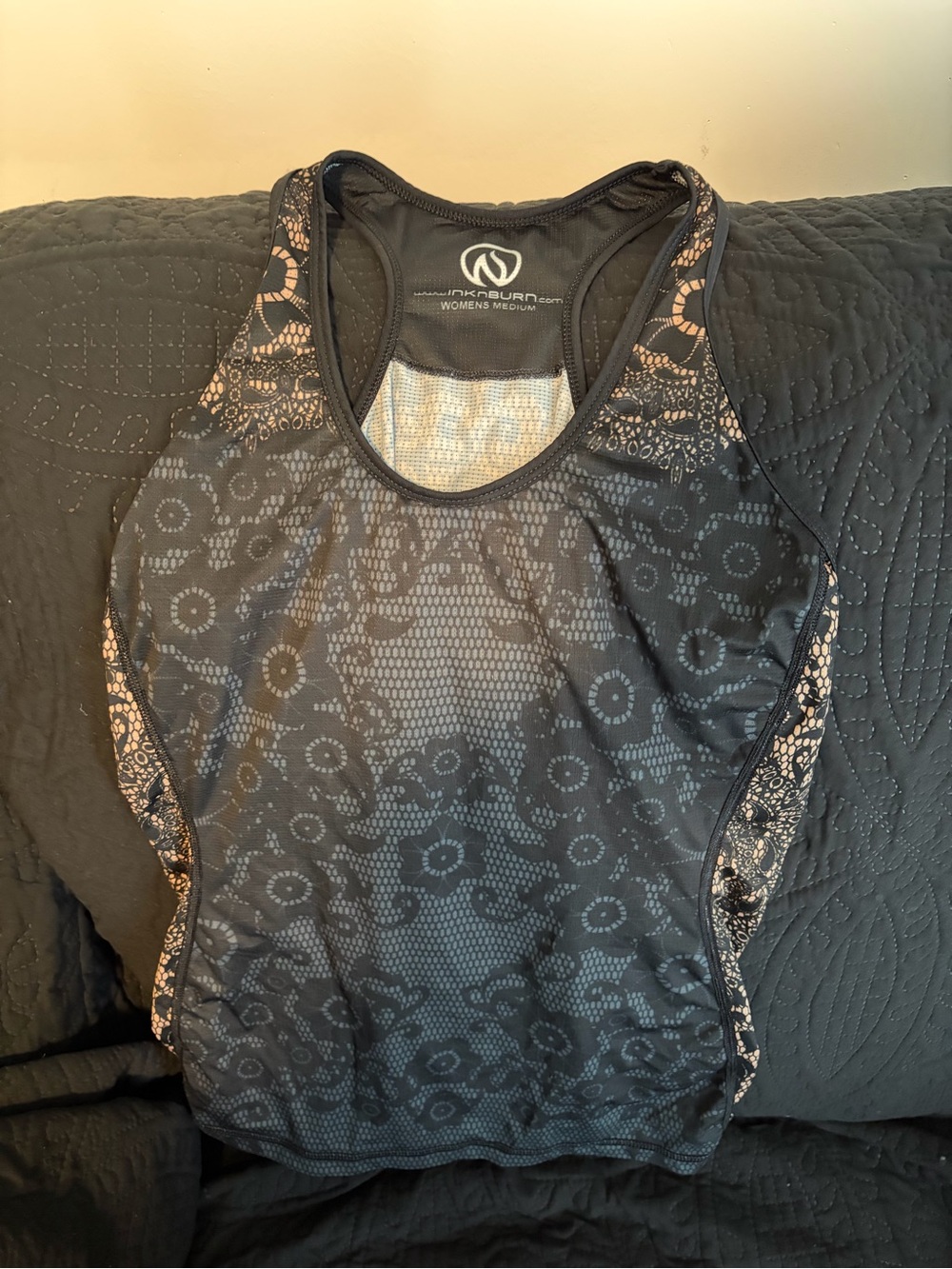 INKnBURN Black and Beige Floral Racerback Tank Top